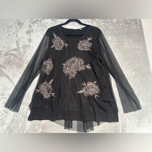 LOGO Lavish Mesh Long Sleeve Top Women’s XL Black Vamp Witchy Goth Black